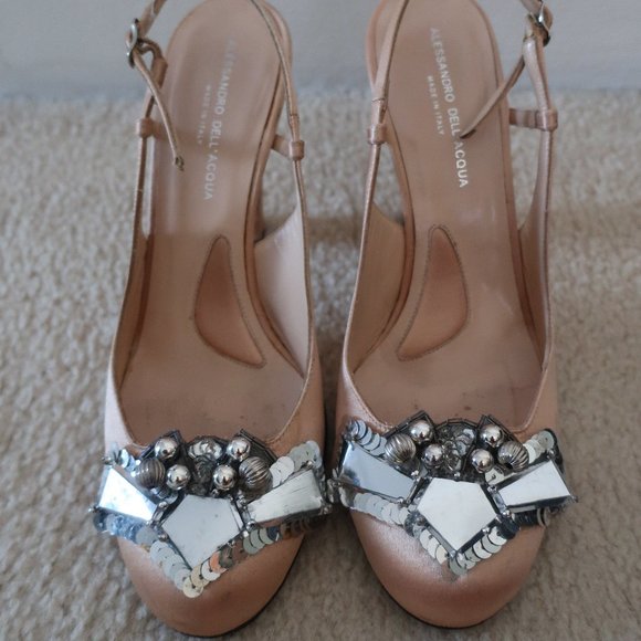 ALESSANDRO DELL'ACQUA SATIN HEEL BEIGE/PEACH/PINK WITH BLOCK HEEL - Picture 5 of 16